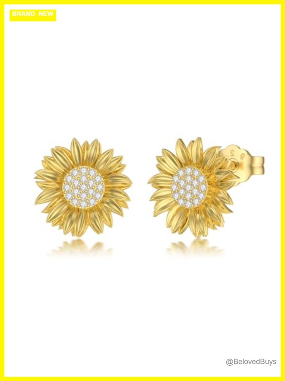 Sterling Silver Diamond Sunflower Stud Earrings